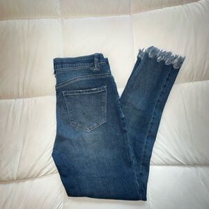 Democracy Dark Blue Frayed Hem Cropped Jeans